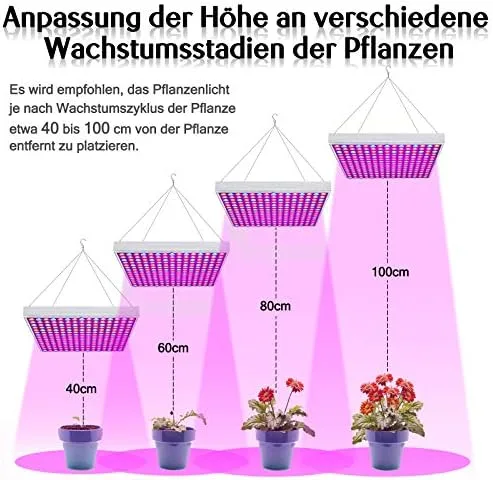 NAIZY 45W Pflanzenlampe 225LEDs Pflanzenleuchte LED Pflanzenlicht Rot&Blau vollspektrum Wachstumslampe 1.5m Kabellänge Innengarten Wachsen-Hängeleuchte, 310 * 310 * 35mm – Bild 4