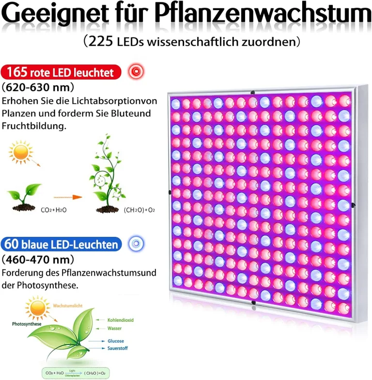 NAIZY 45W Pflanzenlampe 225LEDs Pflanzenleuchte LED Pflanzenlicht Rot&Blau vollspektrum Wachstumslampe 1.5m Kabellänge Innengarten Wachsen-Hängeleuchte, 310 * 310 * 35mm – Bild 10
