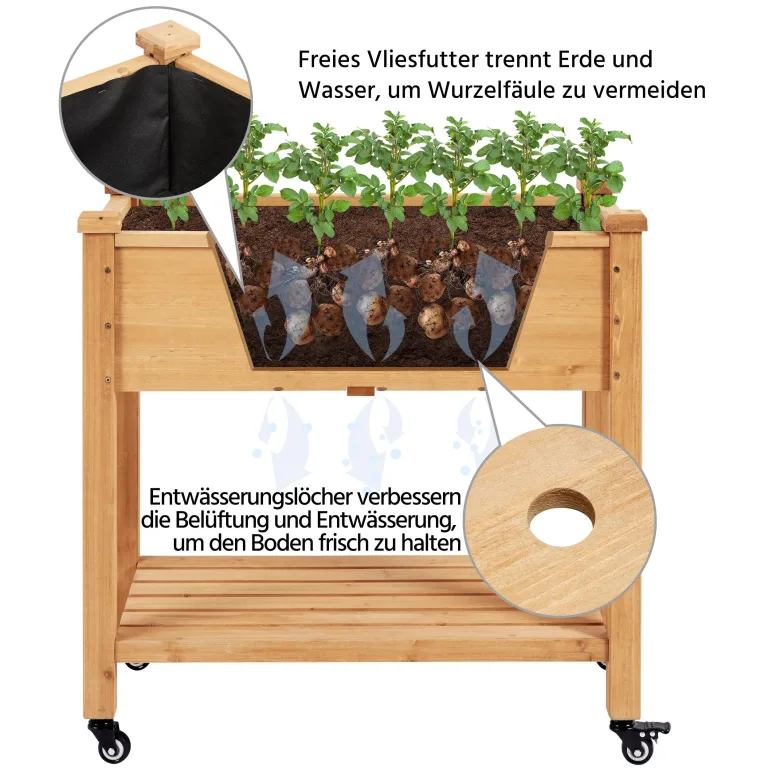 Yaheetech Hochbeet mit Rollen & Ablageboden, Pflanzkasten Pflanztrog Blumenkübel Kräuterbeet aus Holz, Pflanzbeet für Garten, Balkon & Terrasse, 87 x 47 x 83,5 cm – Bild 5