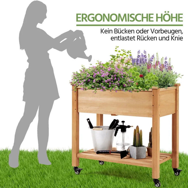Yaheetech Hochbeet mit Rollen & Ablageboden, Pflanzkasten Pflanztrog Blumenkübel Kräuterbeet aus Holz, Pflanzbeet für Garten, Balkon & Terrasse, 87 x 47 x 83,5 cm – Bild 6