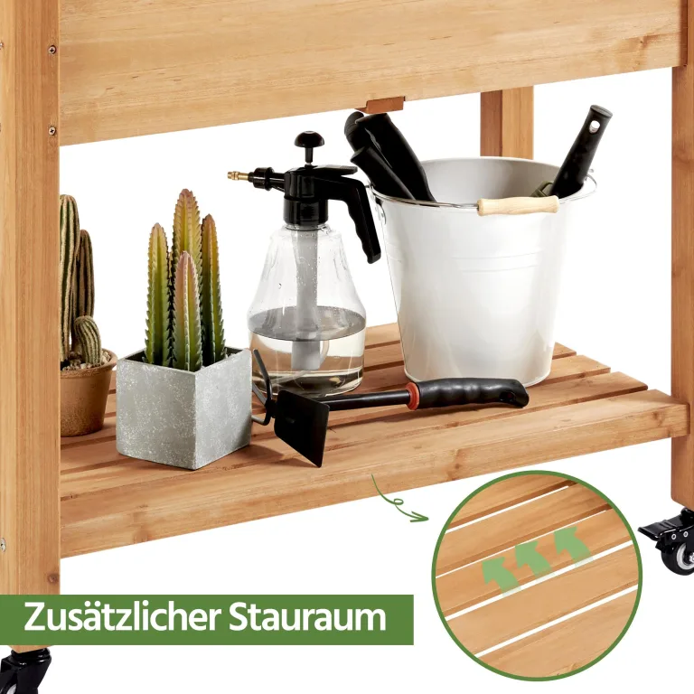 Yaheetech Hochbeet mit Rollen & Ablageboden, Pflanzkasten Pflanztrog Blumenkübel Kräuterbeet aus Holz, Pflanzbeet für Garten, Balkon & Terrasse, 87 x 47 x 83,5 cm – Bild 7