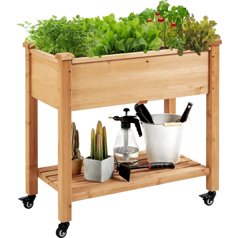 Yaheetech Hochbeet mit Rollen & Ablageboden, Pflanzkasten Pflanztrog Blumenkübel Kräuterbeet aus Holz, Pflanzbeet für Garten, Balkon & Terrasse, 87 x 47 x 83,5 cm – Bild 1