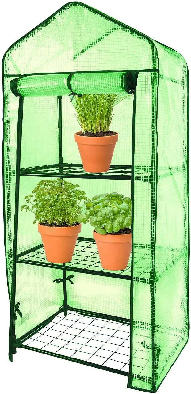 Royal Gardineer Balkongewächshaus Folie: Folien-Gewächshaus, 4 Etagen, aufrollbare Tür, 69 x 160 x 49 cm, grün (Mini Gewächshaus Folie, Ablage, Insektenschutz) – Bild 1