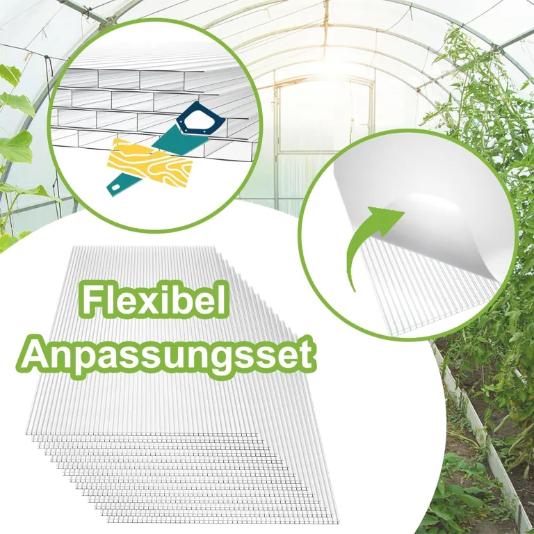 14er Polycarbonat Doppelstegplatte Hohlkammerstegplatten 605x1210x4mm Gesamtfläche 10,25 m² Stegplatte Gewächshausplatte inkl.50 Klammern & 50 Z-Clips – Bild 7
