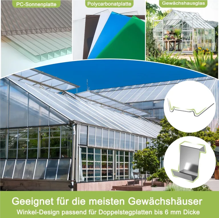 14er Polycarbonat Doppelstegplatte Hohlkammerstegplatten 605x1210x4mm Gesamtfläche 10,25 m² Stegplatte Gewächshausplatte inkl.50 Klammern & 50 Z-Clips – Bild 9