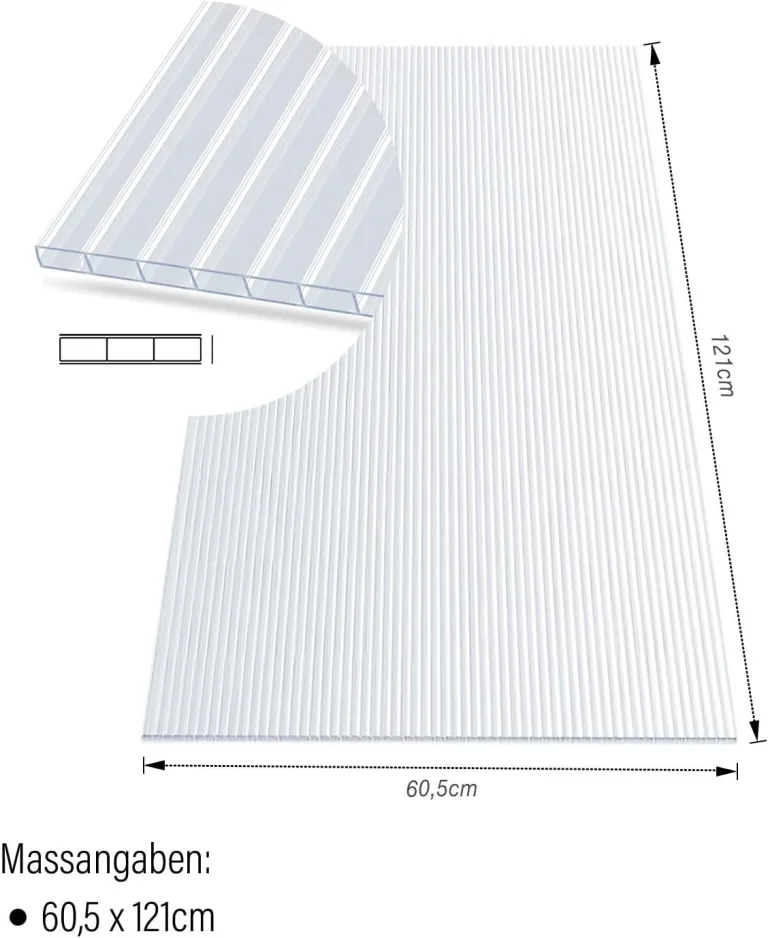 KARAT 10,25 m², Transparent 4 mm, Gewächshaus Stegplatten mit hoher Formbarkeit - 14 Stück - 60,5 x 121 cm - Hohlkammerplatten Doppelstegplatten aus Polycarbonat – Bild 3