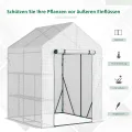 Outsunny Foliengewächshaus begehbares Gewächshaus mit 4 Regalebenen Tomatengewächshaus Treibhaus Frühbeet mit Reißverschlusstüren Weiß Stahl PE-Kunststoff 143 x 143 x 195 cm - Thumbnail 3