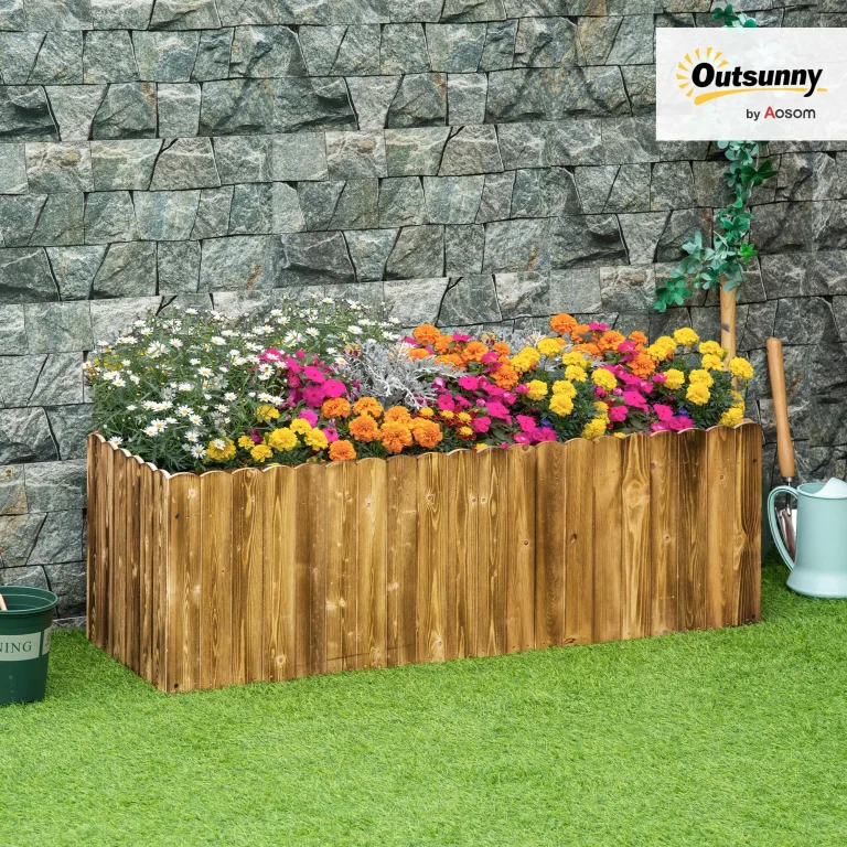 Outsunny Hochbeet Pflanzkasten Kräuterbeet Pflanzbeet Gemüse Blumenbeet Blumenkasten Tannenholz 120 x 40 x 40 cm – Bild 2