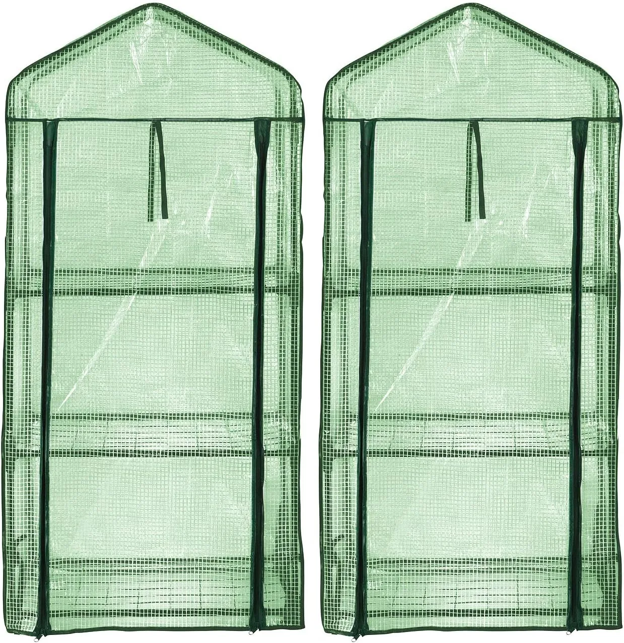 Royal Gardineer Gewächshaus Balkon: 2er-Set Folien-Gewächshäuser, 3 Etagen, Aufroll-Tür, 59x126x39cm, grün (Gartengewächshaus, Gewächszelt Tomaten, Insektenschutz) - Bild 1