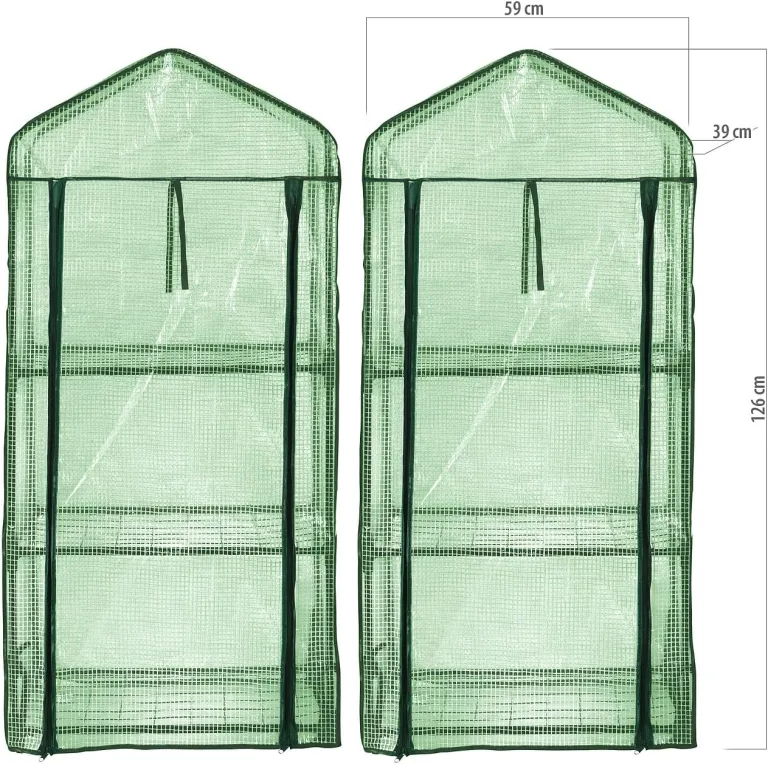 Royal Gardineer Gewächshaus Balkon: 2er-Set Folien-Gewächshäuser, 3 Etagen, Aufroll-Tür, 59x126x39cm, grün (Gartengewächshaus, Gewächszelt Tomaten, Insektenschutz) – Bild 3