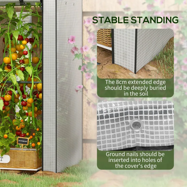 Outsunny Mini-Gewächshaus mit 4 Drahtregalen, tragbares Tomatengewächshaus, verbessertes Garten-Wachstumshaus für Pflanzen mit aufrollbarer Tür und Lüftungsschlitzen, 100 x 80 x 150 cm, Weiß – Bild 5
