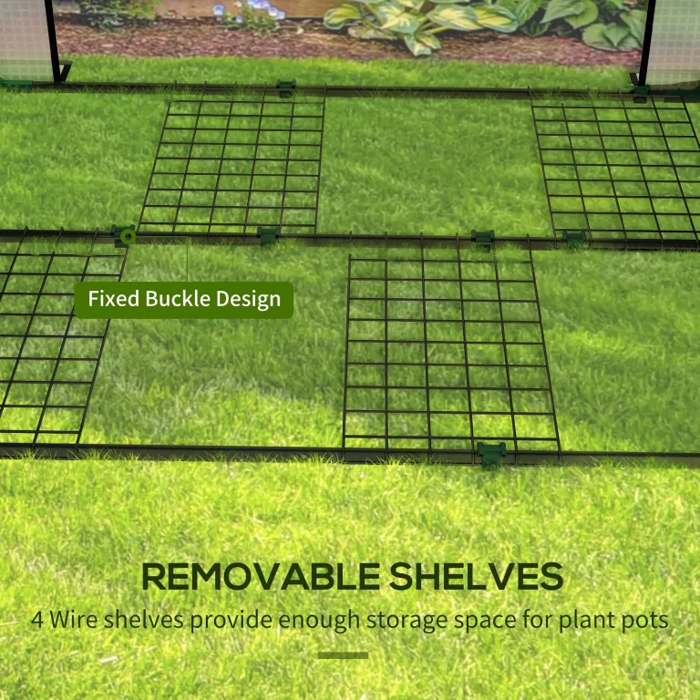 Outsunny Mini-Gewächshaus mit 4 Drahtregalen, tragbares Tomatengewächshaus, verbessertes Garten-Wachstumshaus für Pflanzen mit aufrollbarer Tür und Lüftungsschlitzen, 100 x 80 x 150 cm, Weiß – Bild 6