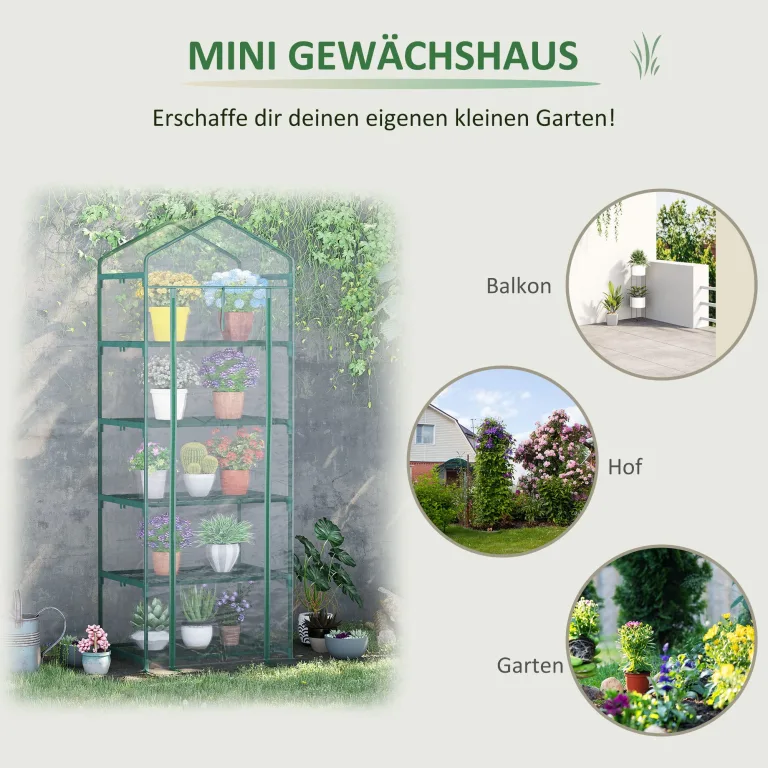 Outsunny Gewächshaus mit Rolltür, Regale, Winterfest Foliengewächshaus aus Stahl, Treibhaus für Balkon, Garten, Tomatenhaus 69 x 49 x 193 cm, Tomatengewächshaus für Tomaten, Blumen, Transparent – Bild 5