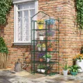 Outsunny Gewächshaus mit Rolltür, Regale, Winterfest Foliengewächshaus aus Stahl, Treibhaus für Balkon, Garten, Tomatenhaus 69 x 49 x 193 cm, Tomatengewächshaus für Tomaten, Blumen, Transparent - Thumbnail 2