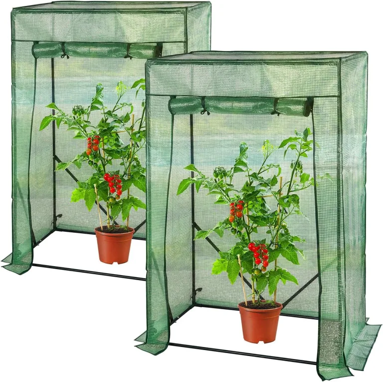 Royal Gardineer Foliengewächshaus: 2er-Set Tomaten-Folien-Gewächshäuser, Aufroll-Tür, 100x50x150 cm, grün (Gewächshaus Regal, Tomaten Gewächshaus Balkon, Abdeckhaube) – Bild 2