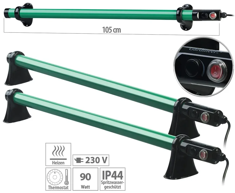 Royal Gardineer Heizstab: 2er-Set elektr. Stabheizung für Gewächshäuser, 135 Watt, 105 cm, IP44 (Heizstab Gewächshaus, Heizung für Pflanzen, Eis) – Bild 3