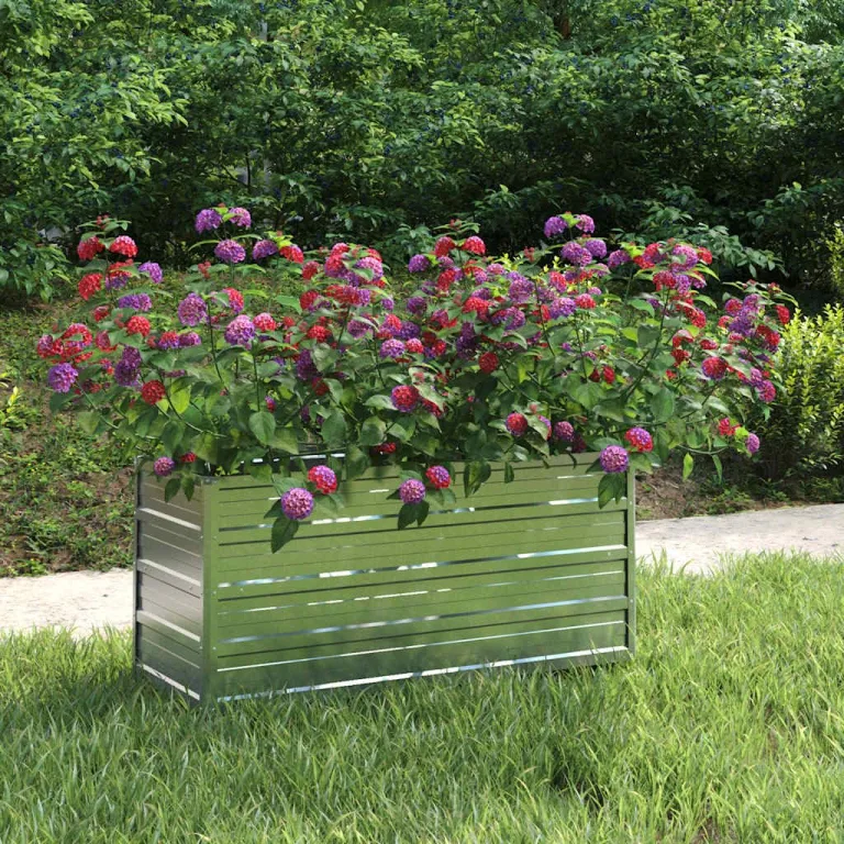 vidaXL Garten Hochbeet Pflanzkasten Pflanzbeet Gemüsebeet Blumenbeet Blumenkasten Frühbeet Gartenbeet Blumenkübel Pflanzkübel 100x40x45cm Verzinkter Stahl Silbern – Bild 2