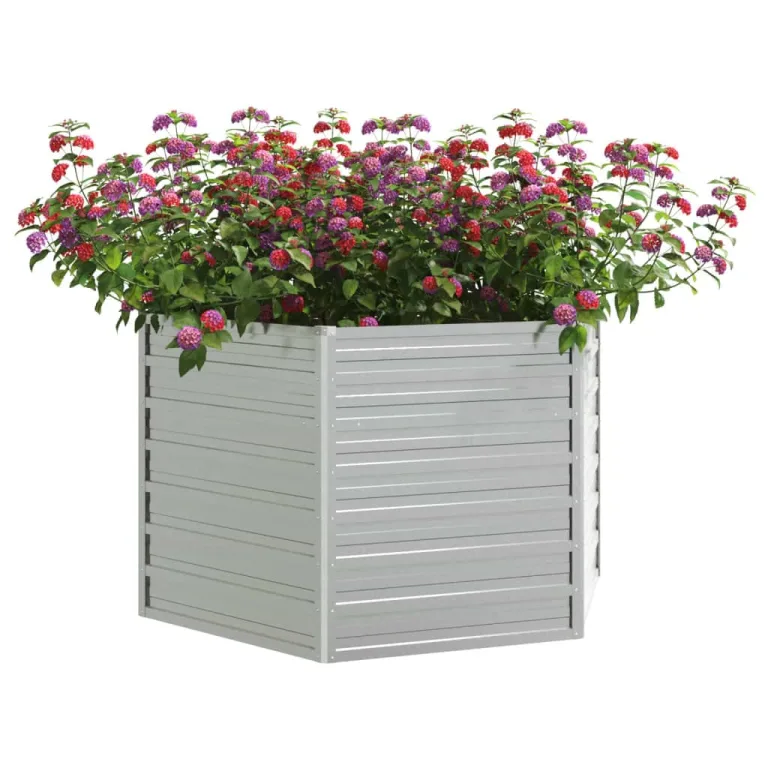 vidaXL Garten Hochbeet Pflanzkasten Pflanzbeet Gemüsebeet Blumenbeet Blumenkasten Frühbeet Gartenbeet Blumenkübel Pflanzkübel 129x77cm Verzinkter Stahl Silbern – Bild 3