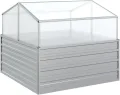 vidaXL Garten Hochbeet mit Gewächshaus Pflanzkasten Pflanzbeet Gemüsebeet Blumenbeet Blumenkasten Frühbeet Gartenbeet Blumenkübel Pflanzkübel 100x100x85cm Silbern - Thumbnail 2
