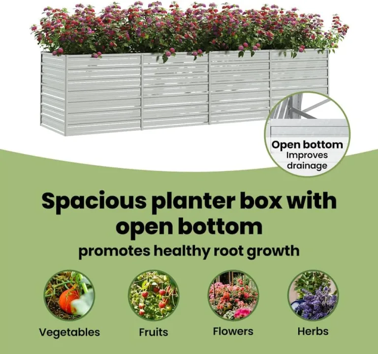 vidaXL Garten Hochbeet Pflanzkasten Pflanzbeet Gemüsebeet Blumenbeet Blumenkasten Frühbeet Gartenbeet Blumenkübel Pflanzkübel 320x80x77cm Verzinkter Stahl Silbern – Bild 7