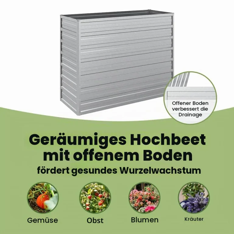 vidaXL Garten Hochbeet Pflanzkasten Pflanzbeet Gemüsebeet Blumenbeet Blumenkasten Frühbeet Gartenbeet Blumenkübel Pflanzkübel 100x40x77cm Verzinkter Stahl Silbern – Bild 6