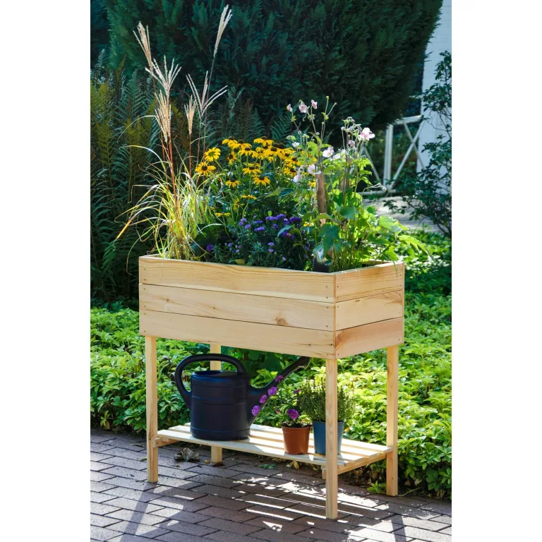 dobar 58176FSCe breites Hochbeet aus Holz mit Ablageboden - Frühbeet Bausatz für Gemüse - Kräuter im Garten und Balkon - L (80 x 40 x 78 cm)- Natur – Bild 6