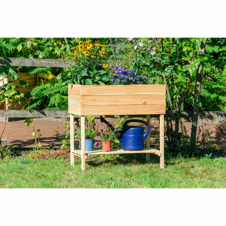 dobar 58176FSCe breites Hochbeet aus Holz mit Ablageboden - Frühbeet Bausatz für Gemüse - Kräuter im Garten und Balkon - L (80 x 40 x 78 cm)- Natur – Bild 8