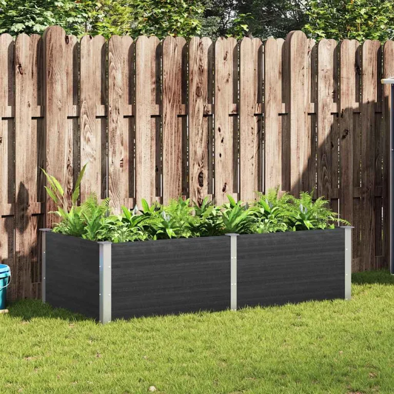 vidaXL Garten Hochbeet Pflanzbeet Gemüsebeet Pflanzkasten Blumenbeet Blumenkasten Blumenkübel Pflanzkübel Frühbeet 200x100x54cm WPC Grau – Bild 2