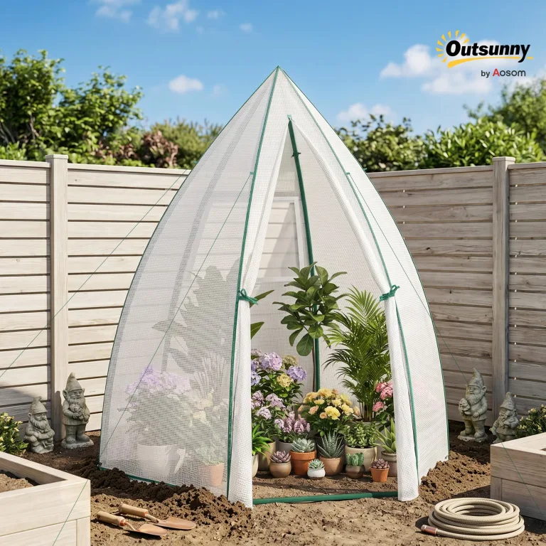 Outsunny Mini Gewächshaus Überwinterungszelt für Pflanzen mit Rolltür Garten Balkon Winterschutz Weiß 160 x 140 x 180 cm – Bild 2
