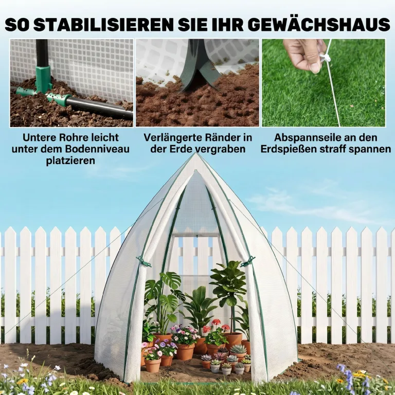 Outsunny Mini Gewächshaus Überwinterungszelt für Pflanzen mit Rolltür Garten Balkon Winterschutz Weiß 160 x 140 x 180 cm – Bild 5