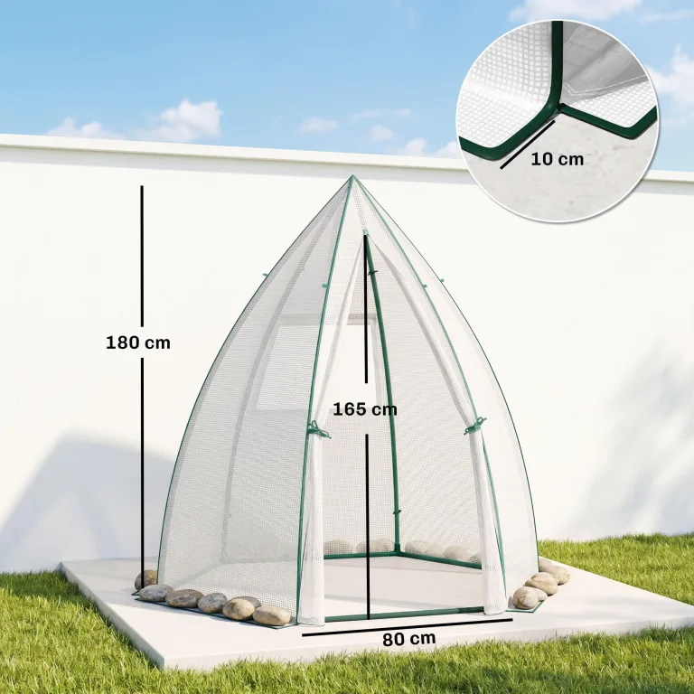 Outsunny Mini Gewächshaus Überwinterungszelt für Pflanzen mit Rolltür Garten Balkon Winterschutz Weiß 160 x 140 x 180 cm – Bild 9