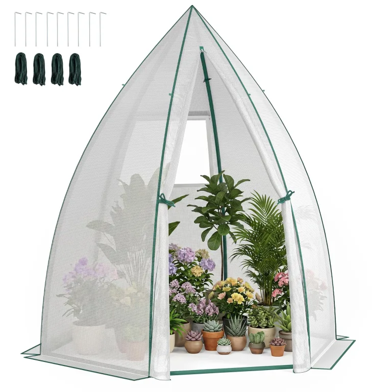 Outsunny Mini Gewächshaus Überwinterungszelt für Pflanzen mit Rolltür Garten Balkon Winterschutz Weiß 160 x 140 x 180 cm – Bild 1