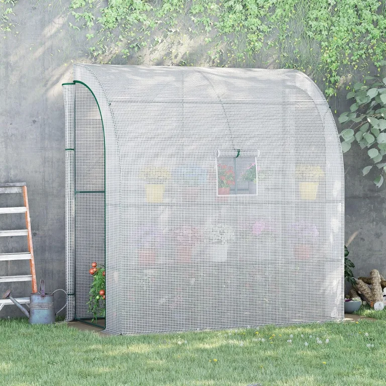 Outsunny Foliengewächshaus Tomatengewächshaus mit Mesh Fenster, Treibhaus mit aufrollbaren Türen, Anzuchthaus mit UV Schutz, Weiß, 200 x 100 x 215 cm – Bild 2