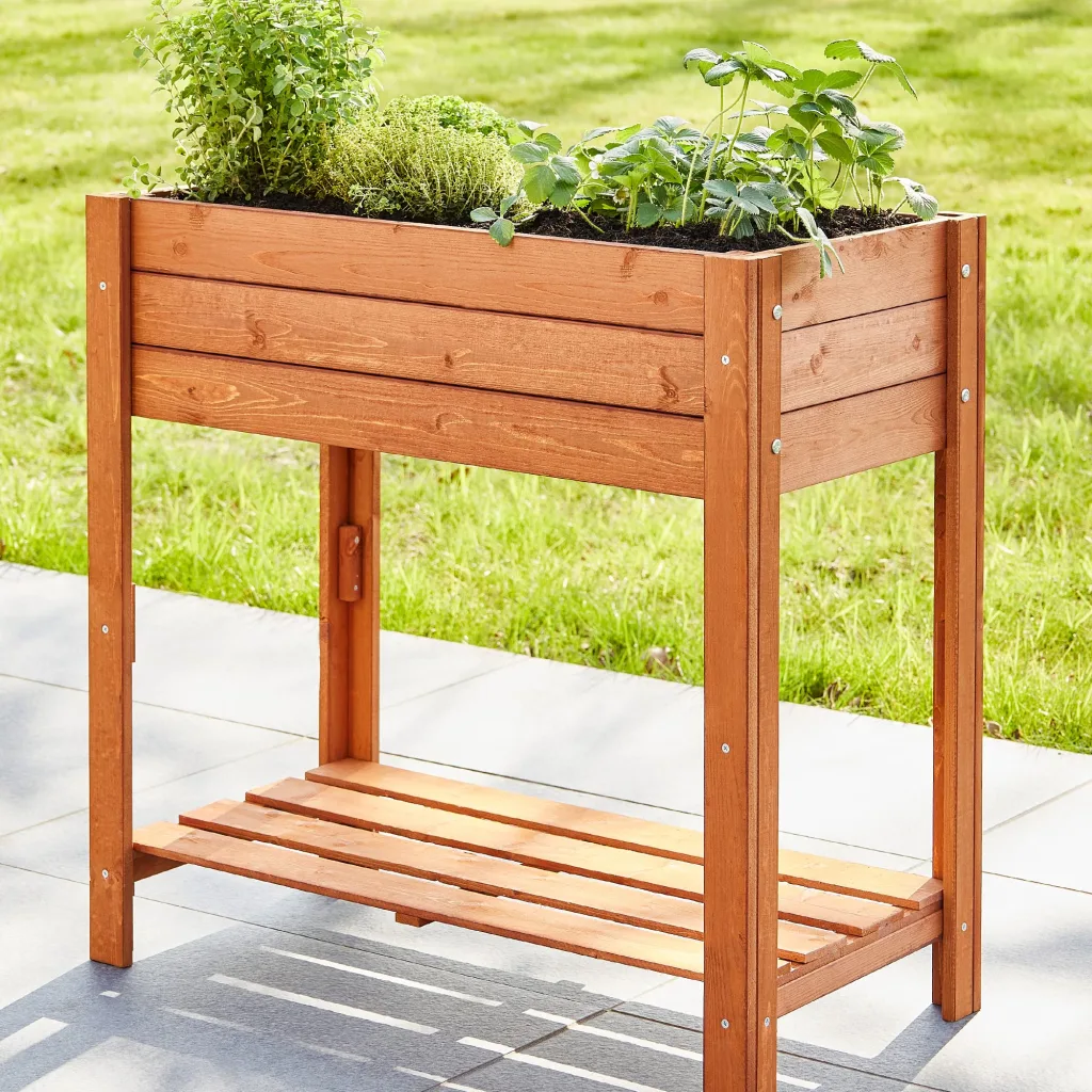 zooprinz Premium Hochbeet – aus massivem Kiefernholz – perfekt für Garten/Terrasse/Balkon – mit Stabiler Ablage und Innenvlies – Zwei Modelle zur Wahl -Hochbeet (Braun lasiert)