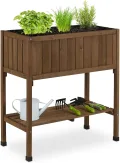 Relaxdays Hochbeet, Folie, Ablage, HxBxT: 80 x 74 x 38 cm, Garten, Balkon & Terrasse, Pflanztisch, Tannenholz, schwarz - Thumbnail 11