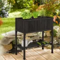 Relaxdays Hochbeet, Folie, Ablage, HxBxT: 80 x 74 x 38 cm, Garten, Balkon & Terrasse, Pflanztisch, Tannenholz, schwarz - Thumbnail 4