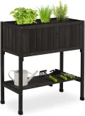 Relaxdays Hochbeet, Folie, Ablage, HxBxT: 80 x 74 x 38 cm, Garten, Balkon & Terrasse, Pflanztisch, Tannenholz, schwarz - Thumbnail 1