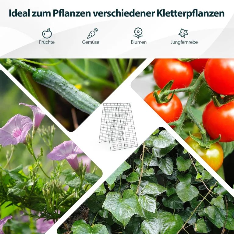 COSTWAY 8 TLG. Gurken Rankgitter inkl. 12 Kabelbinder, 18 Clips, 16 Bodenpfählen, Rankhilfe Metall, Metallspalier Pflanzenspalier Gitterspalier für Tomaten, Gemüse & Kletterpflanzen – Bild 8