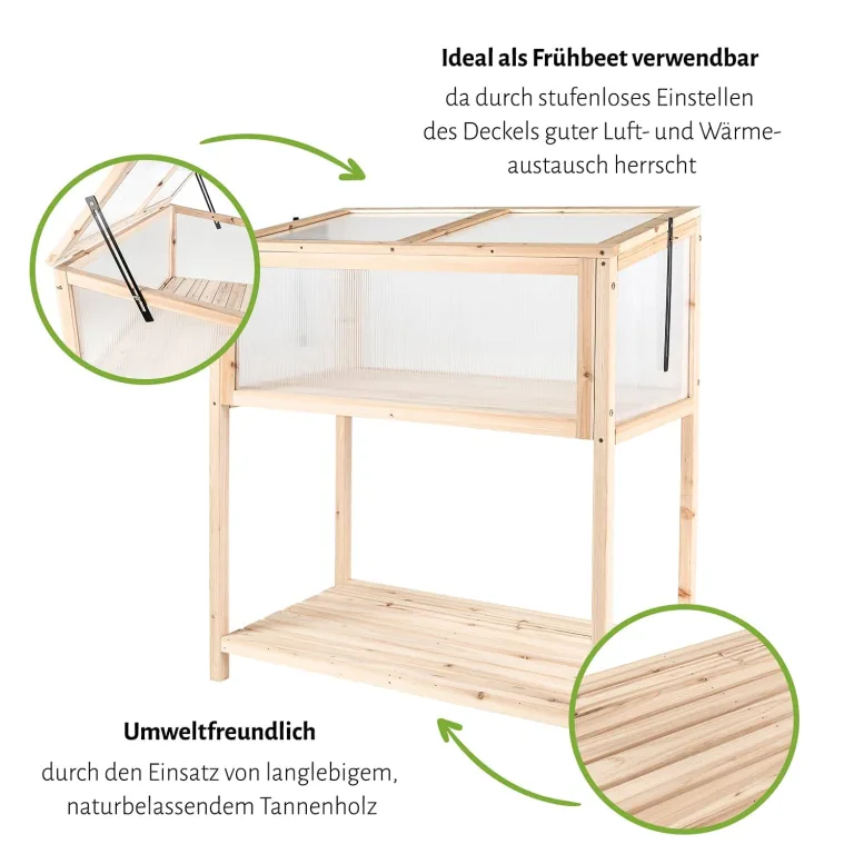 empasa Hochbeet Blumenkasten Kräuterbeet Frühbeet Pflanzkübel Pflanzkasten aus Holz für Garten, Balkon und Terrasse, Ausführung:Deluxe - 84 x 95 x 103/95 cm – Bild 6
