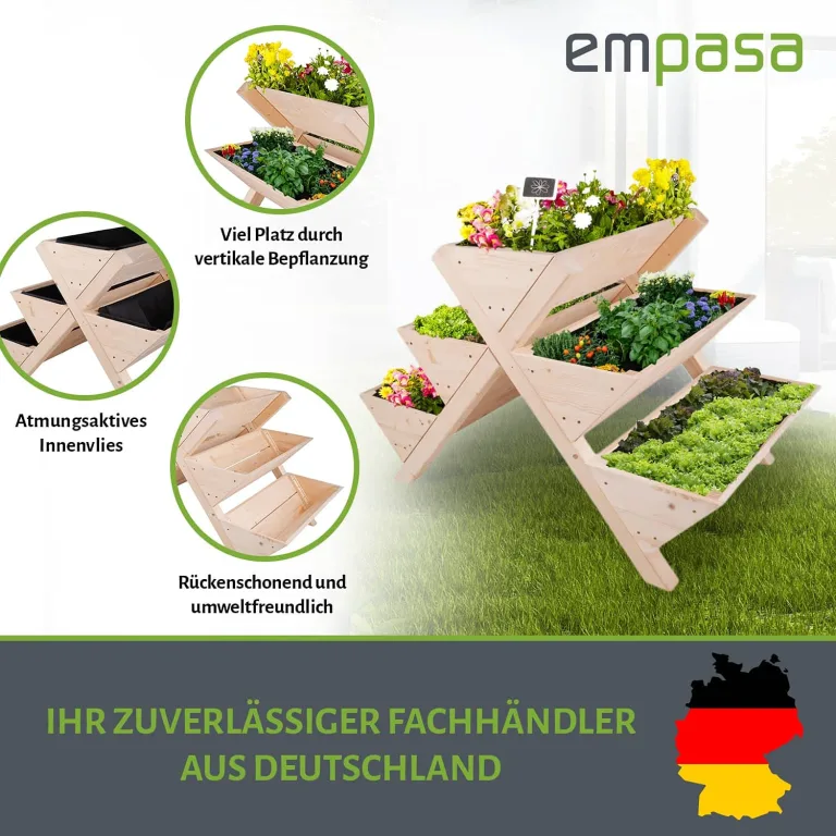empasa Hochbeet Blumenkasten Kräuterbeet Frühbeet Pflanzkübel Pflanzkasten aus Holz für Garten, Balkon und Terrasse, Ausführung:Level - 121 x 80 x 80 cm – Bild 3