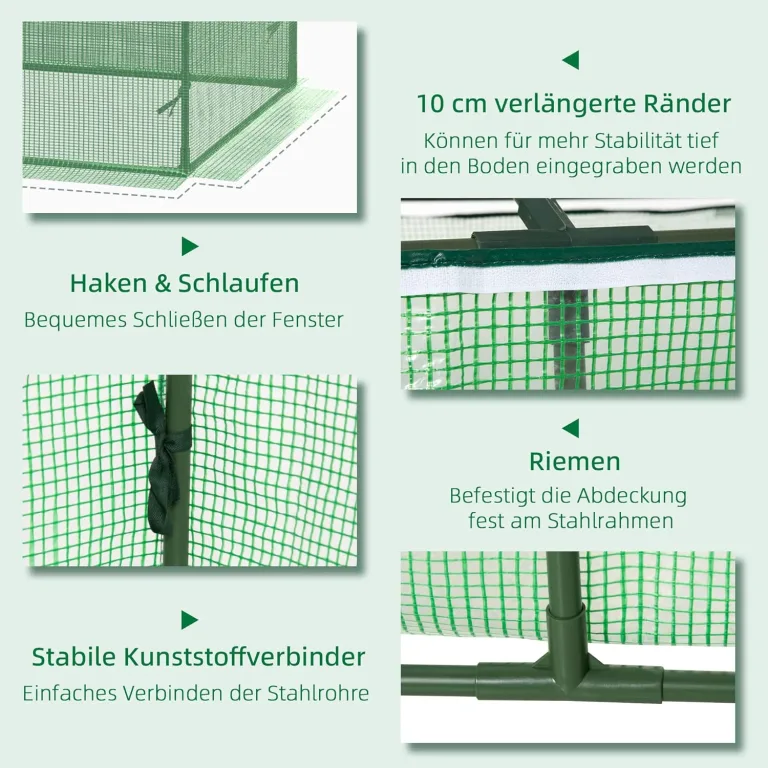 Outsunny Foliegewächshaus mit Fenster Treibhaus Tomatenhaus Frühbeet 180 x 90 x 70 cm Grün – Bild 5