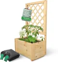 holz4home® Pflanzkasten mit Rankgitter M aus Kiefernholz I 34x98x104 cm I inkl. Gartenhandschuhe & Vlies I Pflanzkübel mit Spalier I Hochbeet für Balkon als Sichtschutz I Blumenkasten - Thumbnail 9