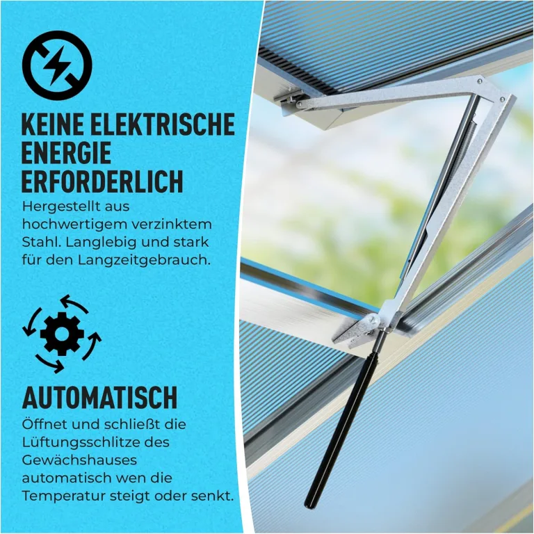 HAYATEC Automatischer Fensteröffner Gewächshaus Fensteröffner Fensterheber Gewächshaus – Temperaturgesteuert, ohne Strom, robust & wetterfest – Hubkraft 7 kg, Hubhöhe 40 cm – einfache Montage – Bild 7