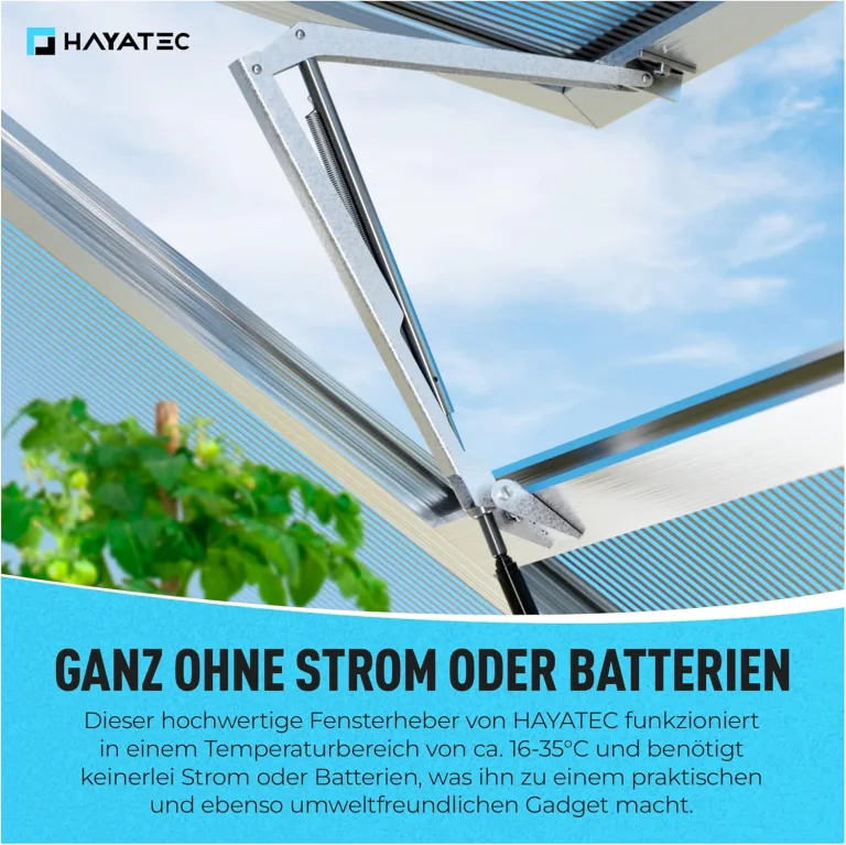 HAYATEC Automatischer Fensteröffner Gewächshaus Fensteröffner Fensterheber Gewächshaus – Temperaturgesteuert, ohne Strom, robust & wetterfest – Hubkraft 7 kg, Hubhöhe 40 cm – einfache Montage – Bild 8