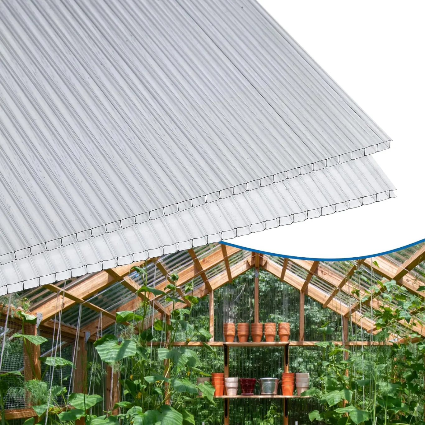 Hohlkammerstegplatten für Gewächshaus Garten Treibhaus Ersatzplatten 14x Polycarbonat Doppelstegplatte (1210 x 605 x 4mm) =10,25 m² - Bild 1