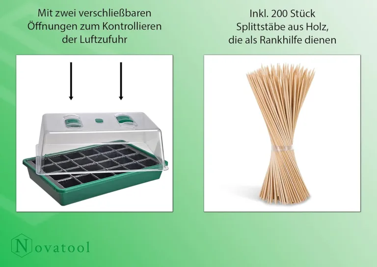 Novatool Anzuchtset Gewächshaus mit 200x Bambusstange I Tomaten Gewächshaus stabil Treibhaus Zubehör I Kräuter Anzuchtset Gewächshaus Treibhaus klein I Zimmergewächshaus XXL Balkongewächshaus – Bild 3