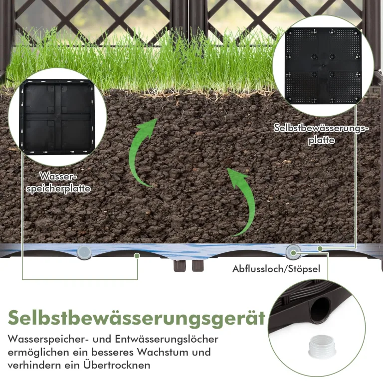 GOPLUS Blumenkasten mit Rankgitter, Hochbeet mit Spalier für Kletterpflanzen & Topfpflanzen, Tiefes Pflanzbeet mit Drainagelöchern für Balkon, Hinterhof & Garten (Braun, 40 x 40 x 122 cm) – Bild 3