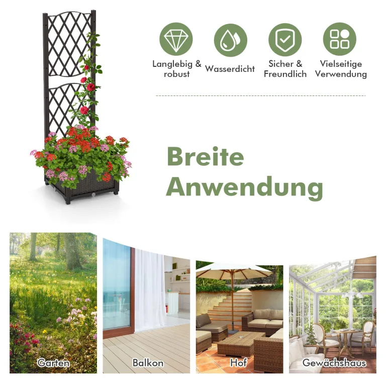 GOPLUS Blumenkasten mit Rankgitter, Hochbeet mit Spalier für Kletterpflanzen & Topfpflanzen, Tiefes Pflanzbeet mit Drainagelöchern für Balkon, Hinterhof & Garten (Braun, 40 x 40 x 122 cm) – Bild 7