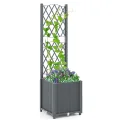 GOPLUS Blumenkasten mit Rankgitter, Hochbeet mit Spalier für Kletterpflanzen & Topfpflanzen, Tiefes Pflanzbeet mit Drainagelöchern für Balkon, Hinterhof & Garten (Braun, 40 x 40 x 122 cm) - Thumbnail 10