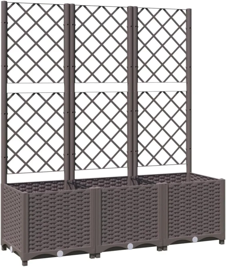 vidaXL Pflanzkübel mit Rankgitter Blumenkübel Pflanzkasten Blumentopf Blumenkasten Rankhilfe Spalier Gartenspalier Braun 120x120x136cm PP – Bild 8